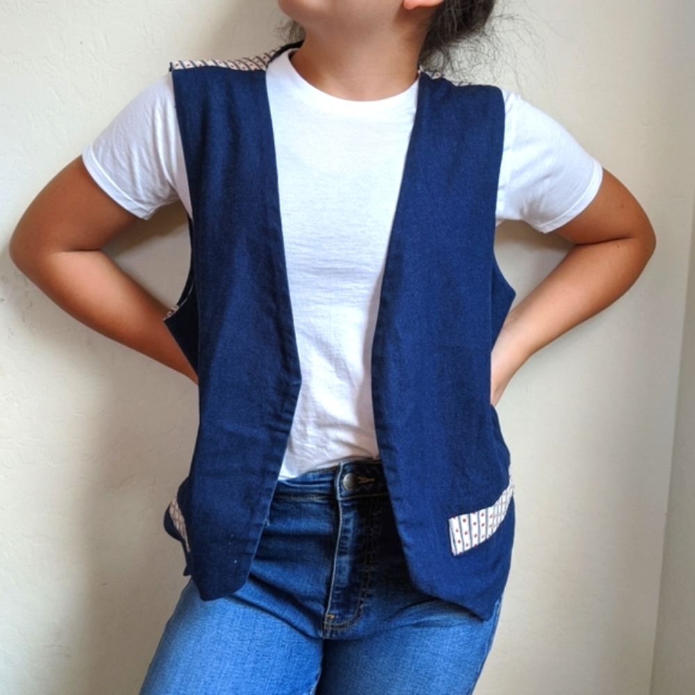 Vintage Reversible Open Denim Vest One- Of- A- Kind